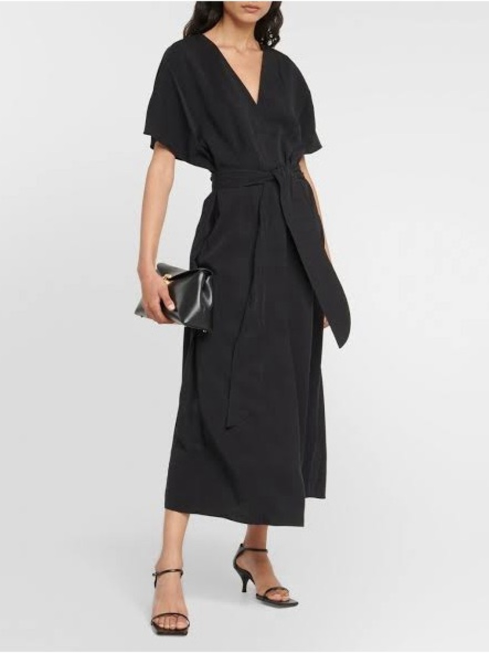 NWT VINCE. Tie Waist Black Maxi Dress in Cotton Size XL $495